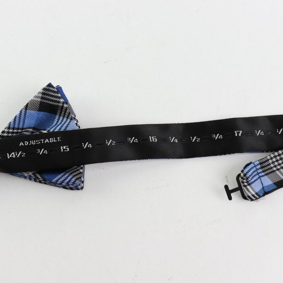 Bloomingdale's The Men's Store Blue Plaid Men's Silk Bow Tie - Picture 3 of 3